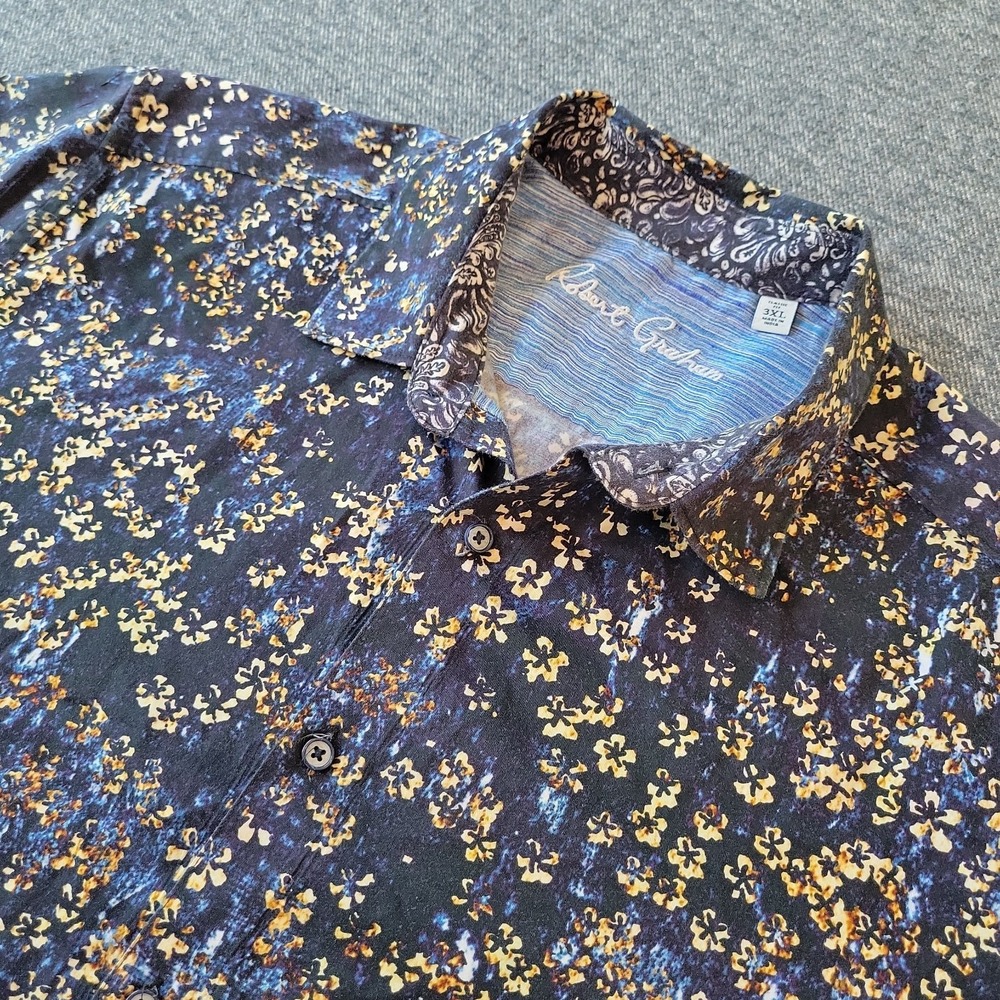 Robert Graham Shirt Men's 3XL Classic Fit Blue Floral AOP Short Sleeve Button Up